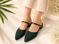 Emerald Green Rhinestone Pointed Toe Mule Heels for Women