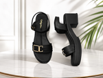 Women's Black Block Heel Buckle Sandals – Elegant Open Toe Ankle Strap Heels