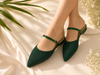 Emerald Green Rhinestone Pointed Toe Mule Heels for Women