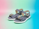 Women's Grey Comfort Platform Sandals with Gold Buckle | Casual Summer Flats